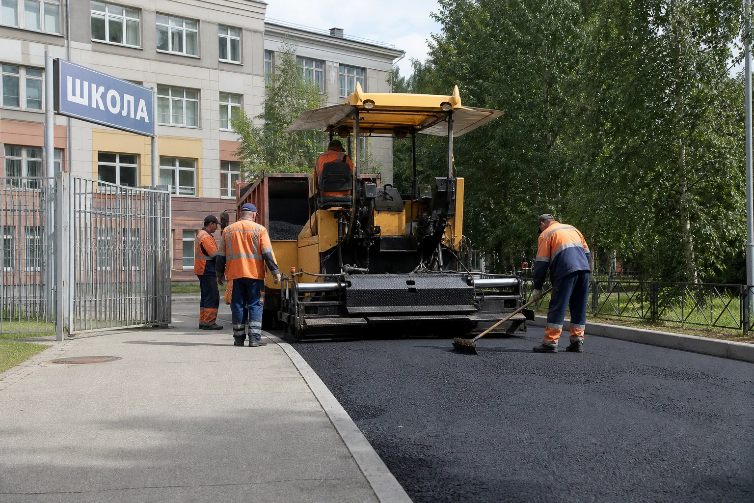 Дорожные службы Петербурга спешно обновляют асфальт у школ к началу учебного года